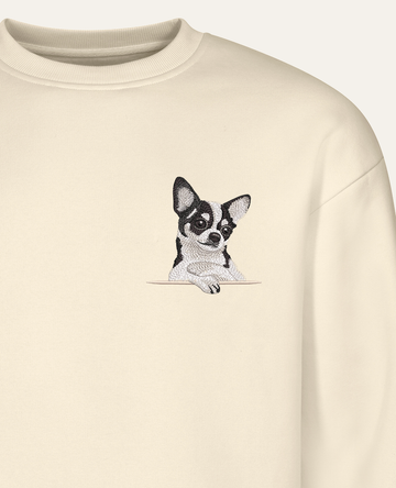 Chihuahua (biało-czarny) – bluza z haftem, piaskowa