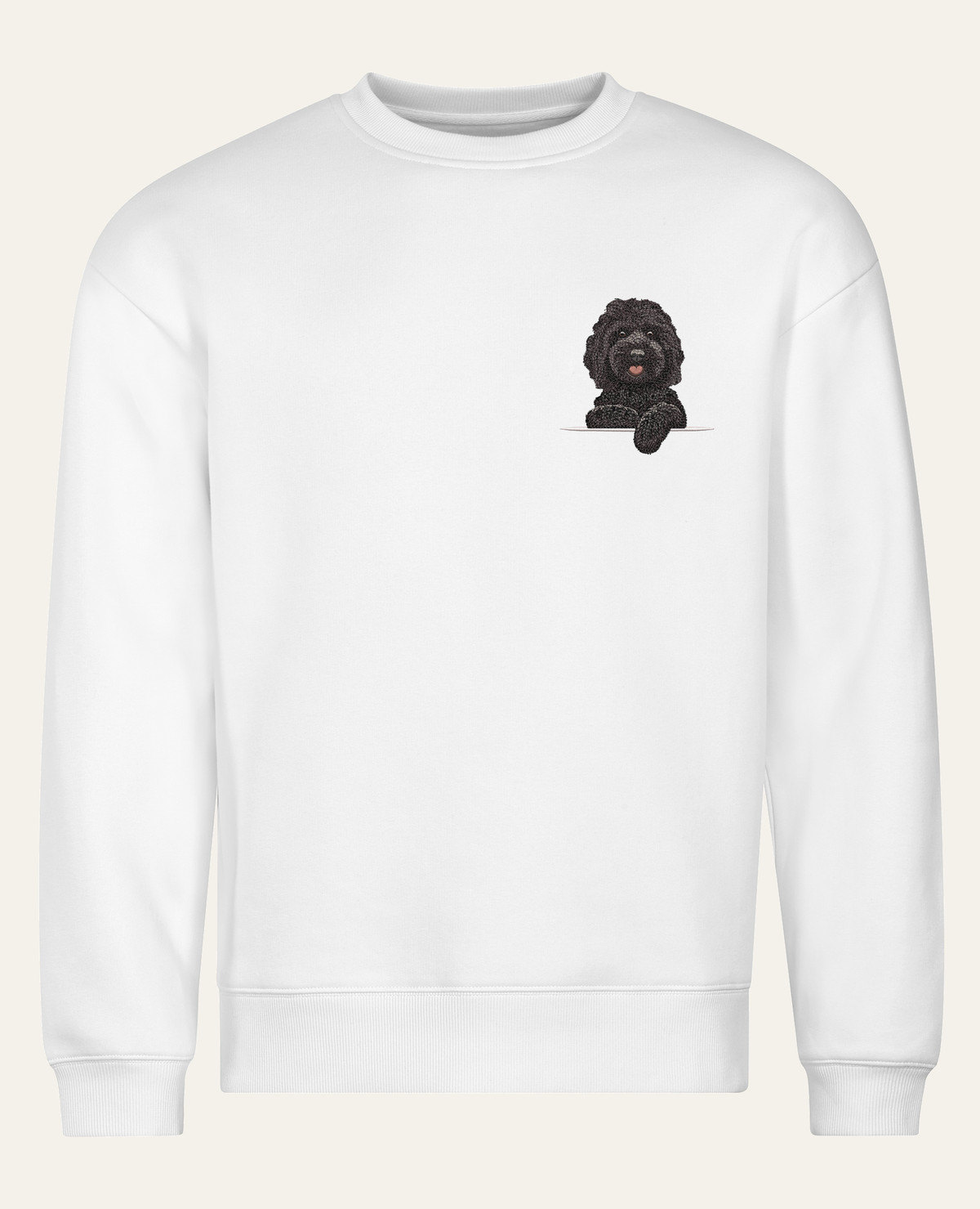 Cockapoo (czarny) – bluza z haftem, biała, cała sylwetka