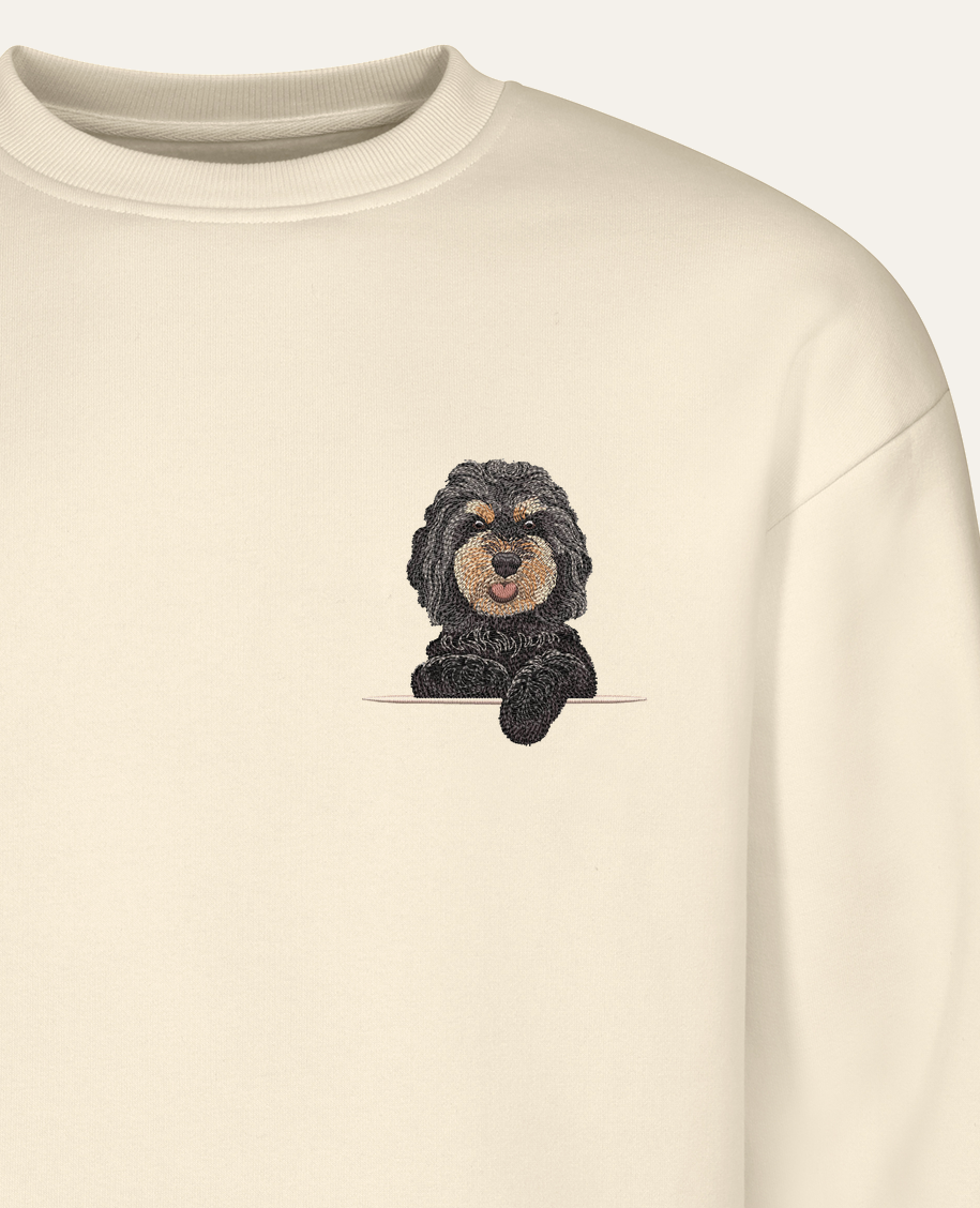 Cavapoo (czarny podpalany) – bluza z haftem, piaskowa