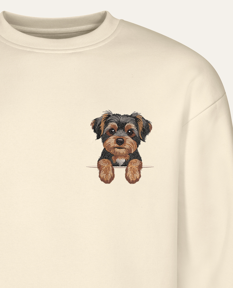Morkie (czarny podpalany) – bluza z haftem, piaskowa