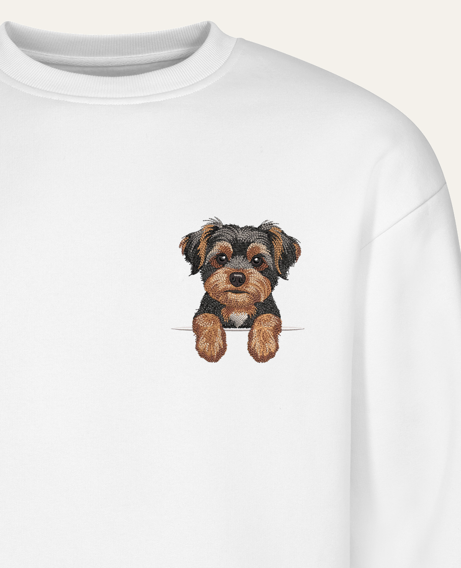 Morkie (czarny podpalany) – bluza z haftem, biała