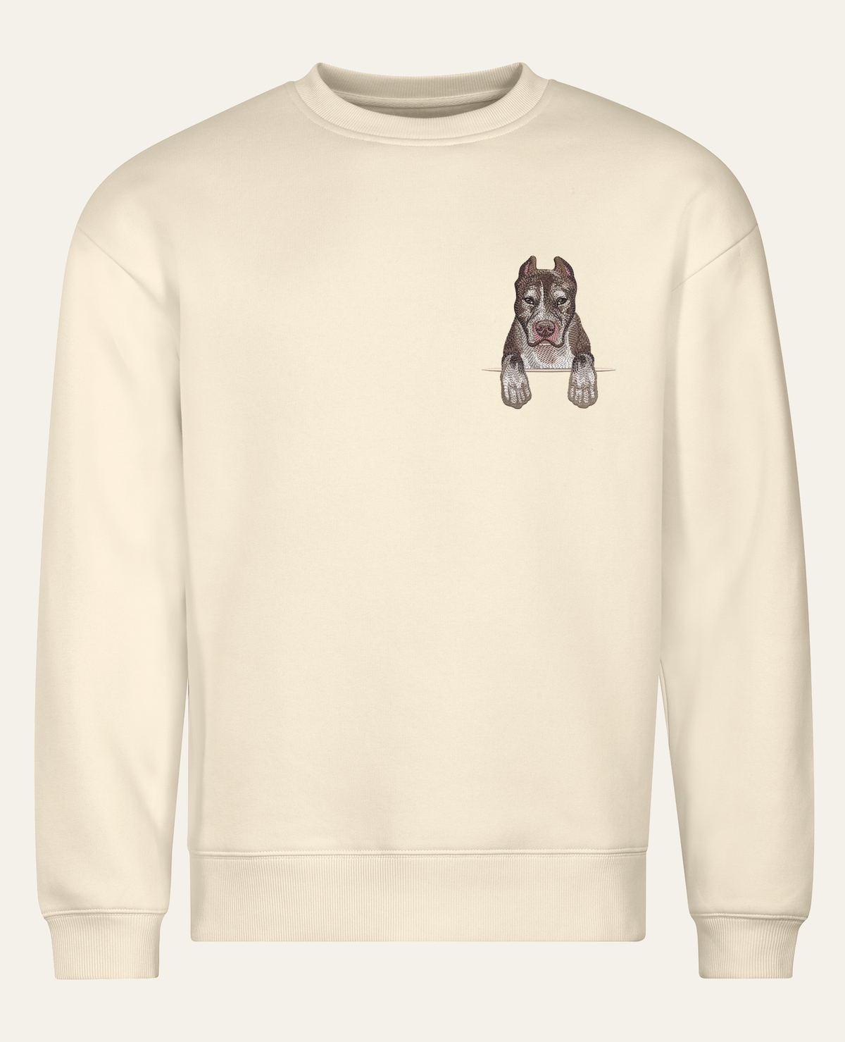 Pitbull (brązowo-biały) – bluza z haftem, piaskowa, cała sylwetka
