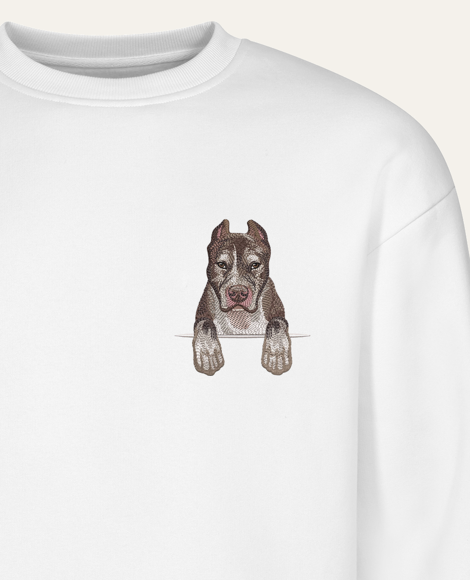 Pitbull (brązowo-biały) – bluza z haftem, biała
