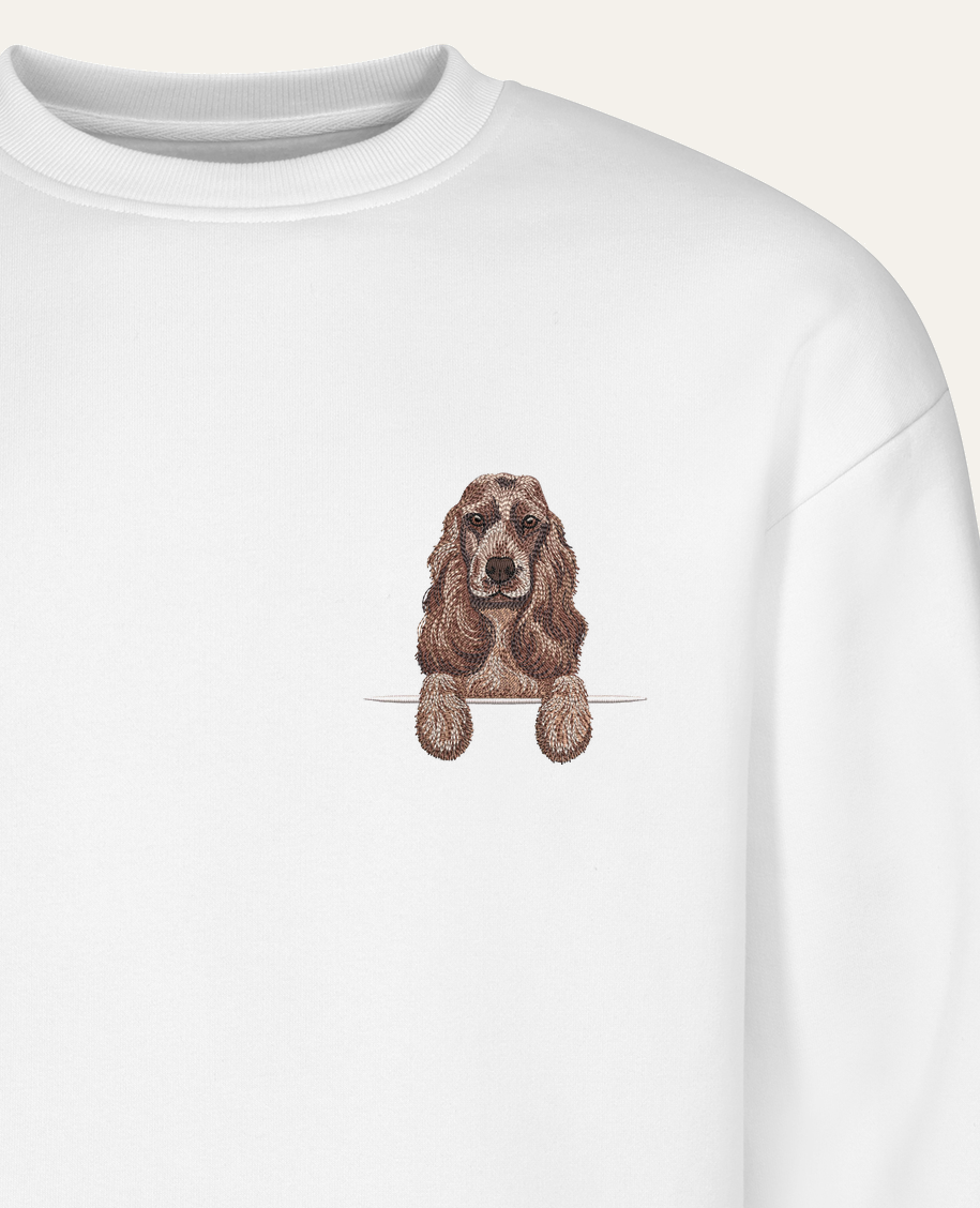 Cocker spaniel angielski (brązowo-biały) – bluza z haftem, piaskowa