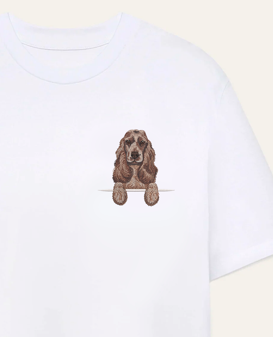 Cocker spaniel angielski (brązowo-biały) – koszulka z haftem
