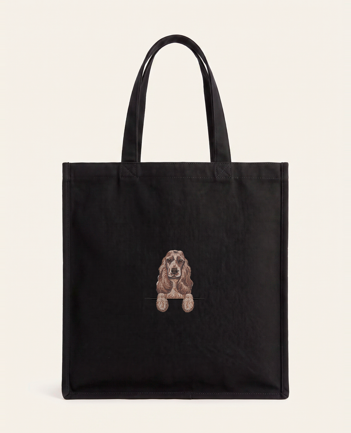 Cocker spaniel angielski (brązowo-biały) – torba z haftem, czarna