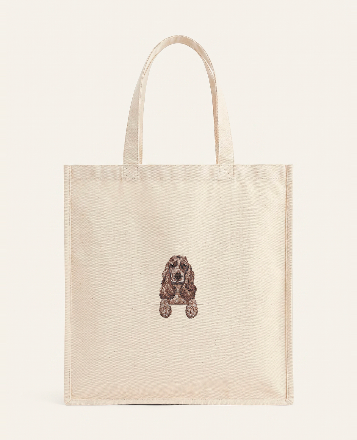 Cocker spaniel angielski (brązowo-biały) – torba z haftem, piaskowa