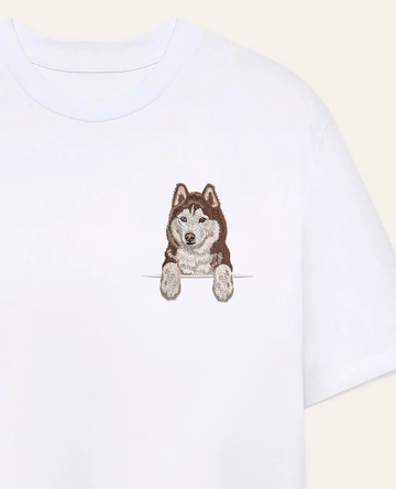 Husky syberyjski (brązowy) wzór 2 – koszulka z haftem