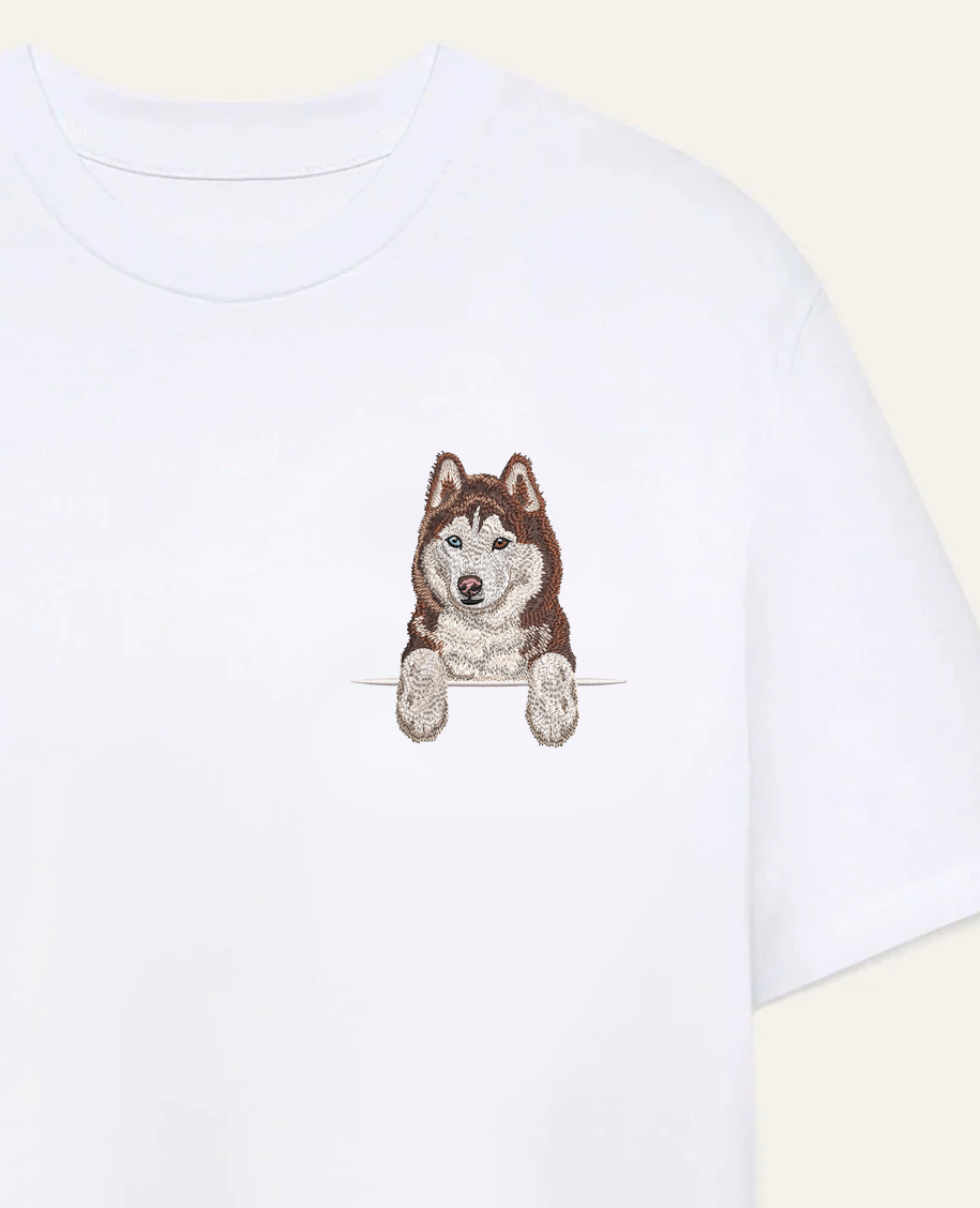 Husky syberyjski (brązowy) wzór 2 – koszulka z haftem