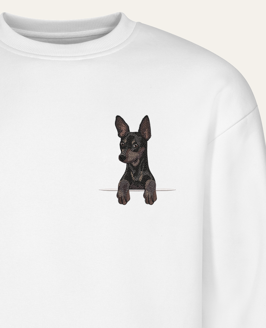 Pinczer miniaturowy (czarny) – bluza z haftem, biały