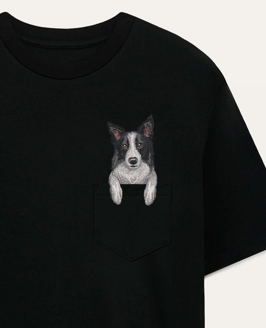 Koszulka z haftem Border collie (czarny)
