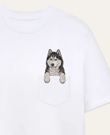 Koszulka z haftem Husky syberyjski (czarny)