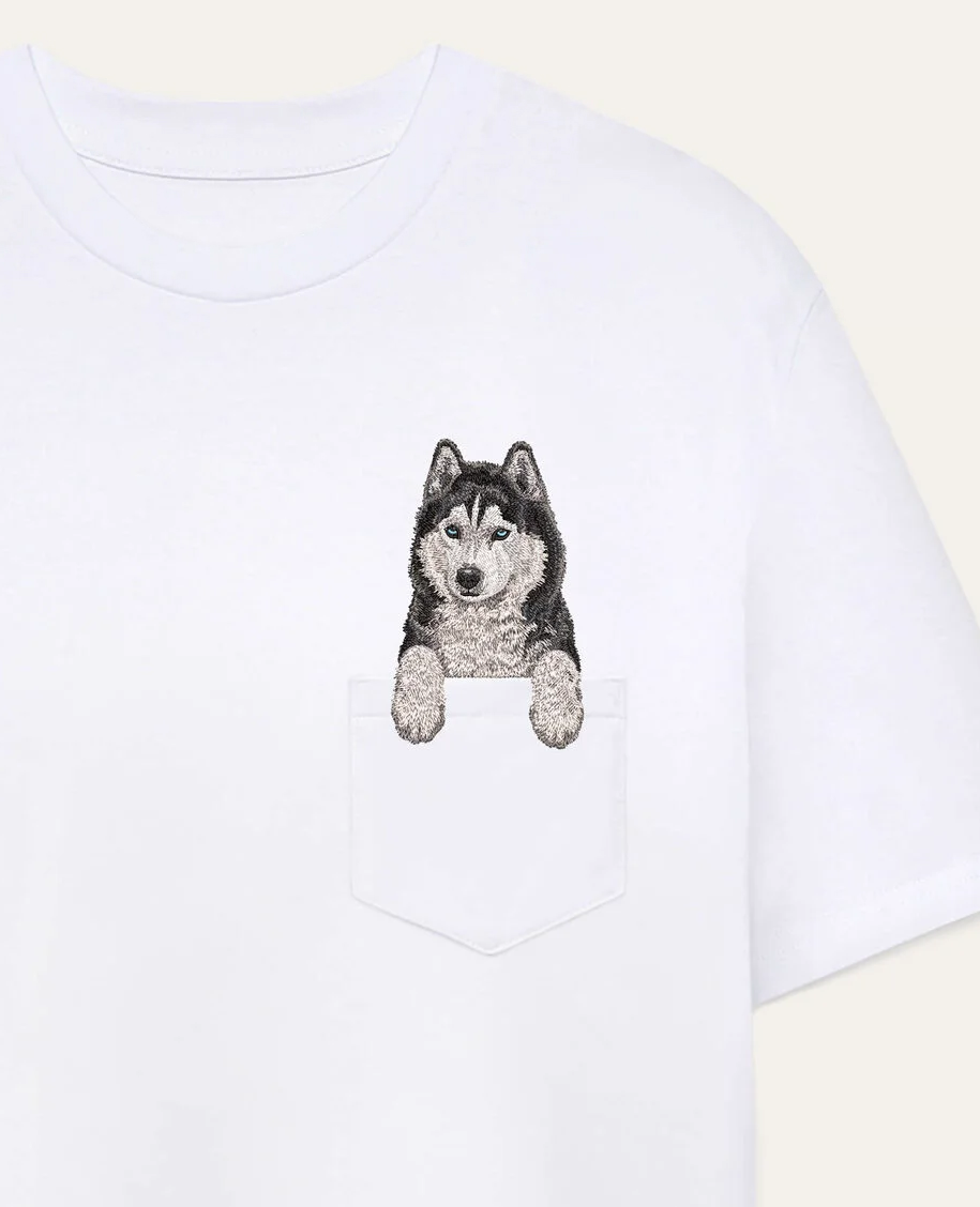 Koszulka z haftem Husky syberyjski (czarny)