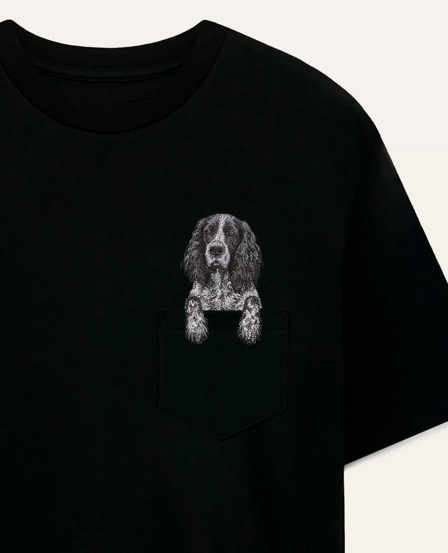 Koszulka z haftem Spaniel rosyjski (czarny)