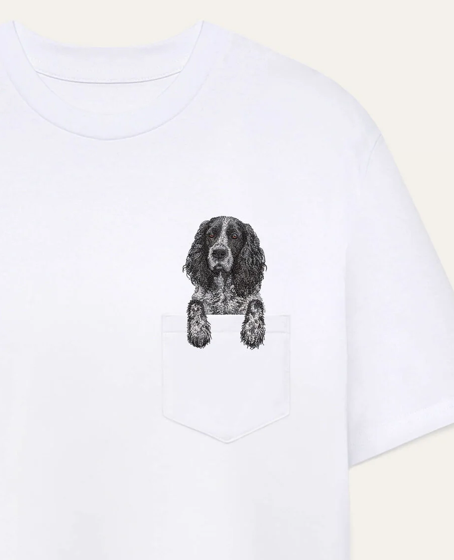 Koszulka z haftem Spaniel rosyjski (czarny)