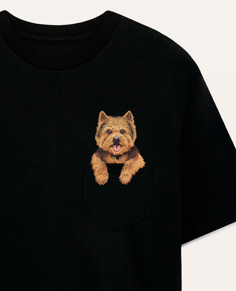Koszulka z haftem Norwich terrier (czarno-rudy)