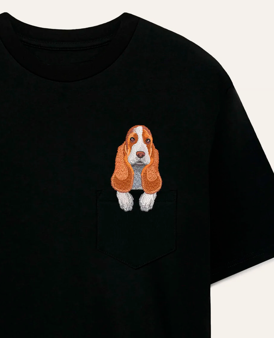 Koszulka z haftem Basset hound