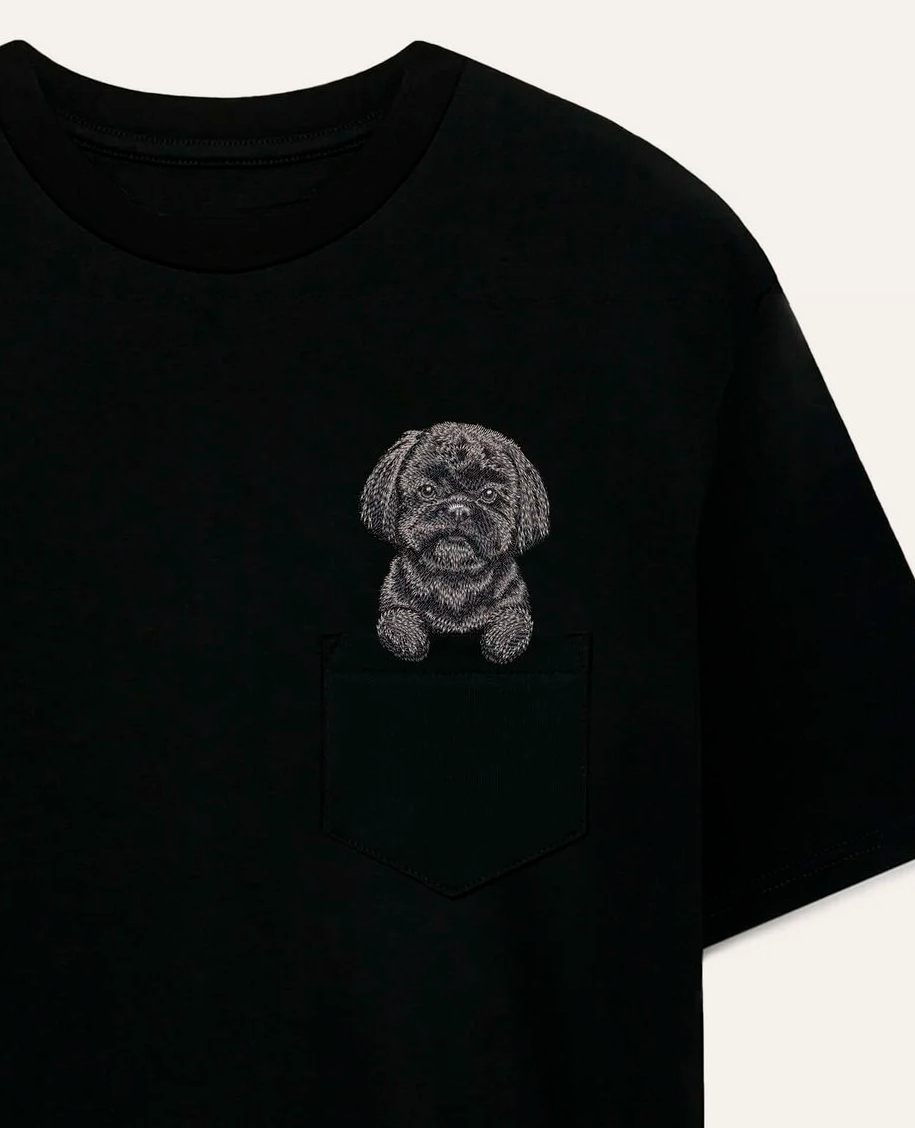 Koszulka z haftem Shih tzu (czarny)