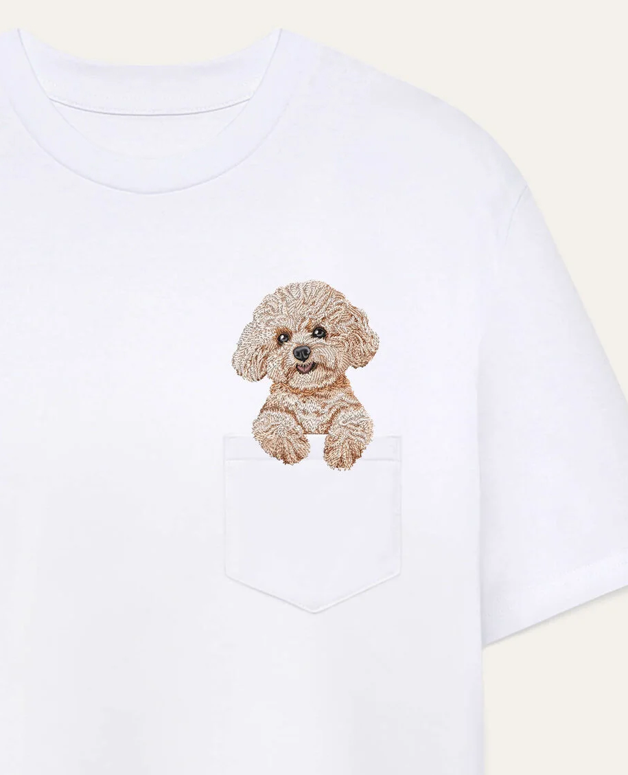 Koszulka z haftem Bichon frisé (beżowy)