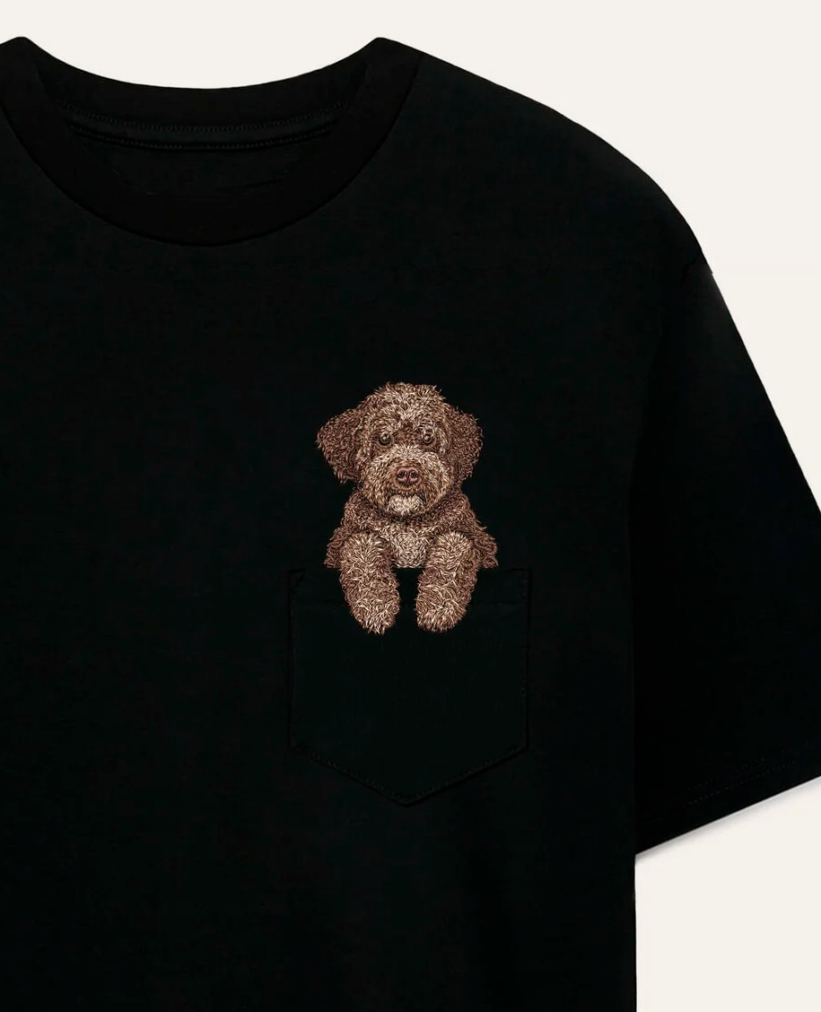 Koszulka z haftem Lagotto romagnolo (brązowy)