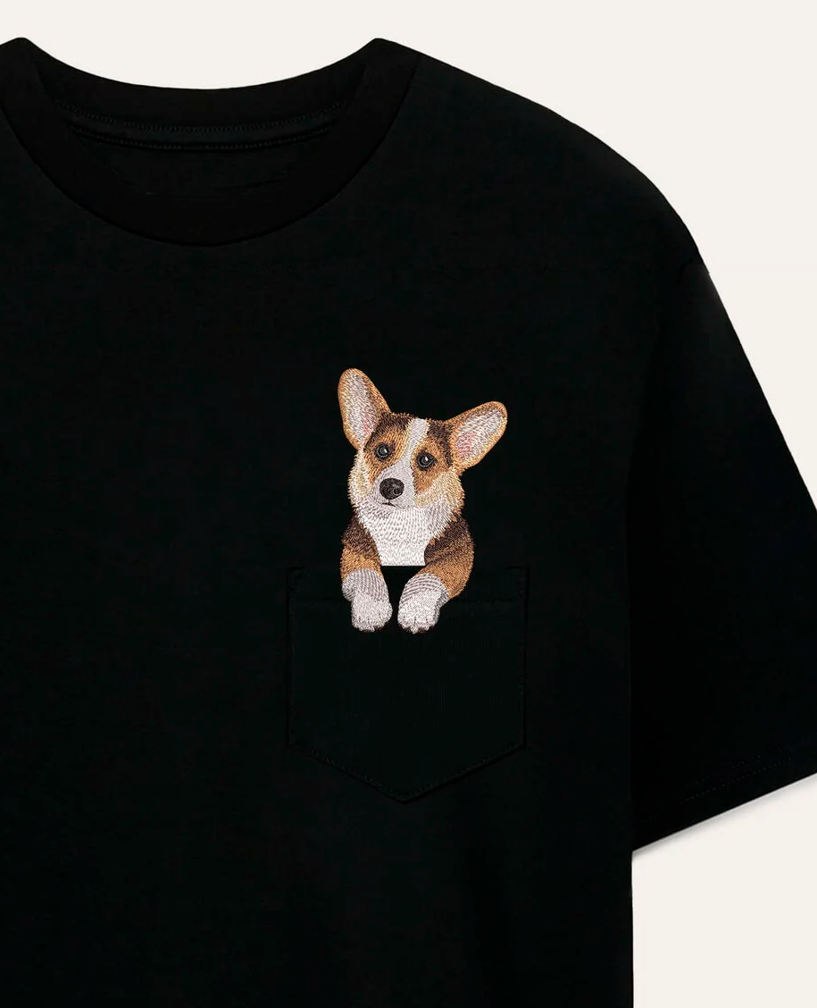 Koszulka z haftem Corgi (tricolor)