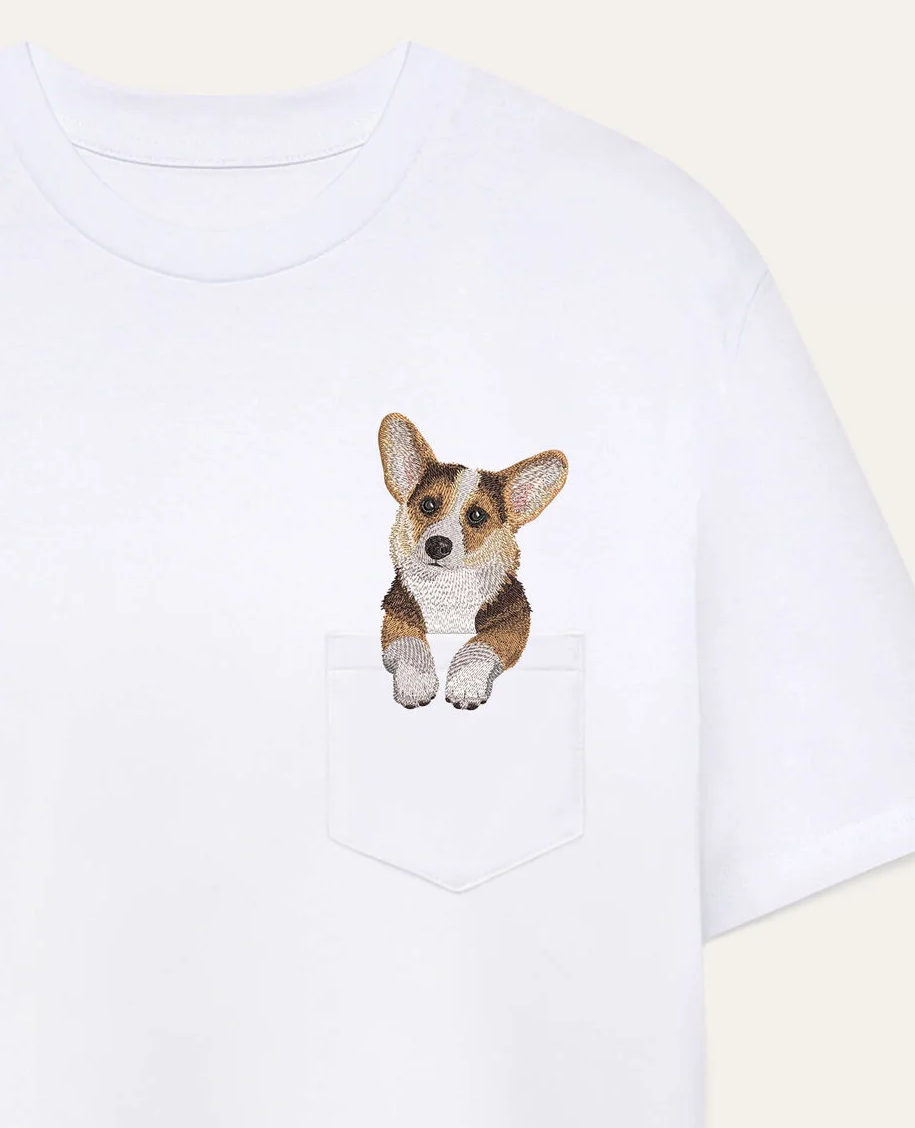 Koszulka z haftem Corgi (tricolor)
