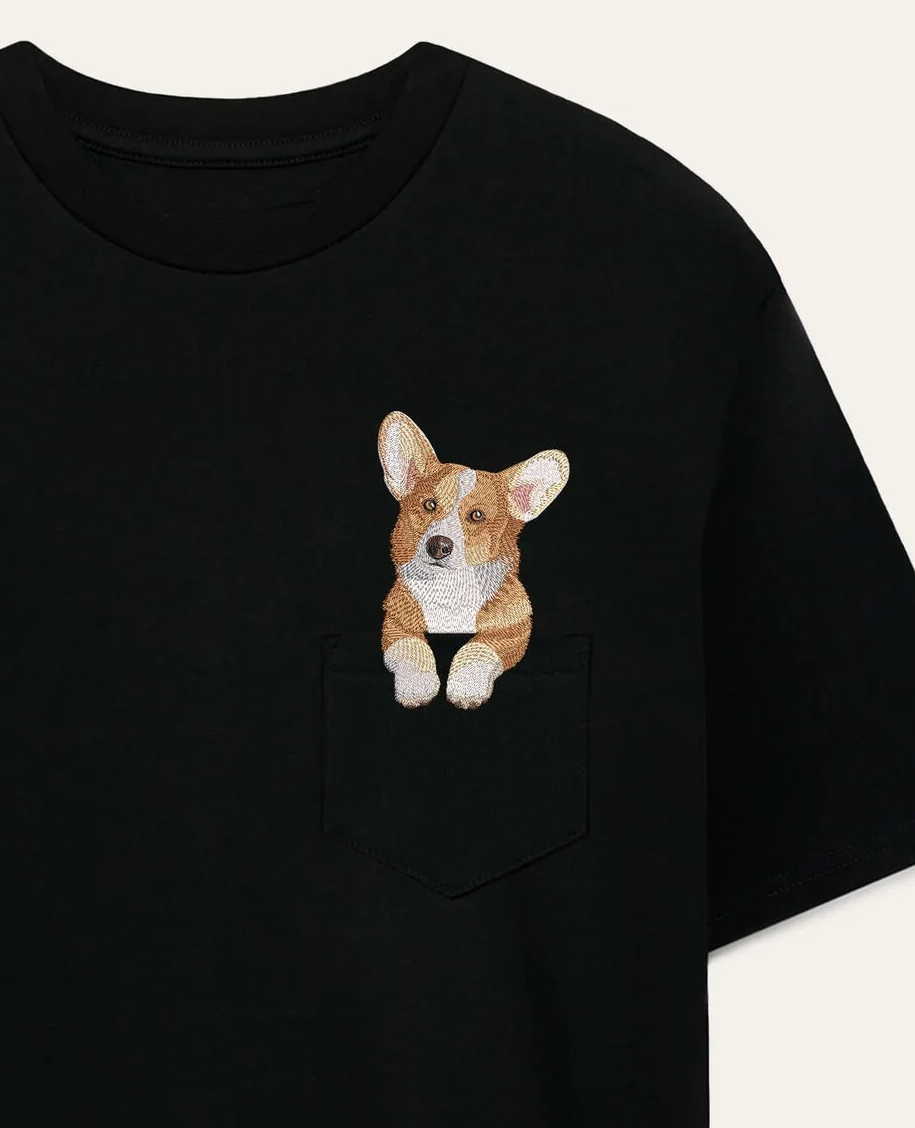 Koszulka z haftem Corgi (rudo-biały)